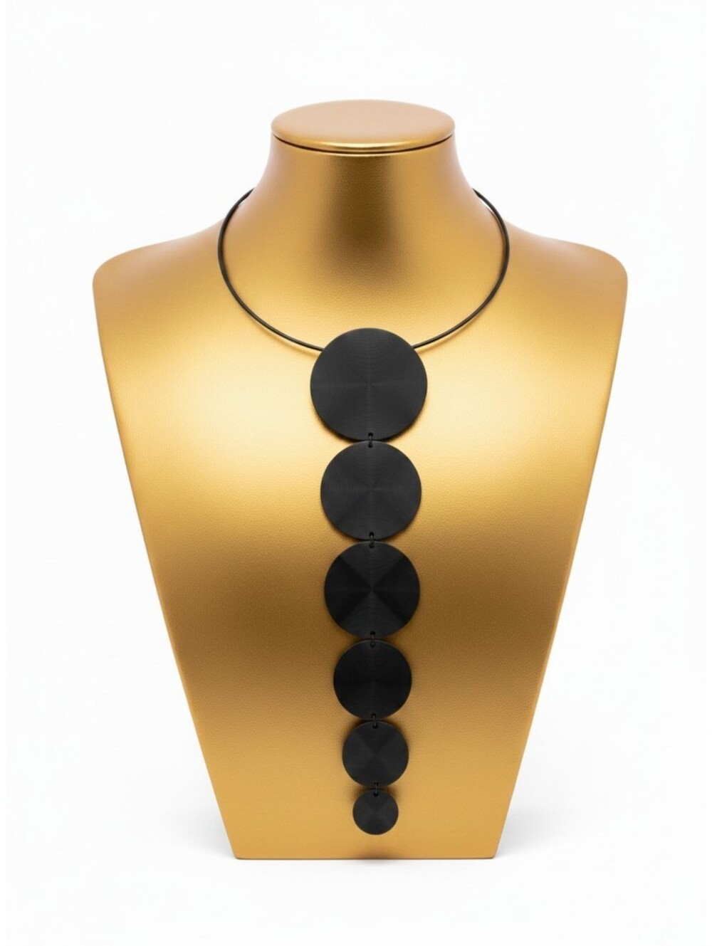 Modern Disc Statement Necklace ▪︎ 6 Tier ▪︎ Onyx ▪︎ Long Drop 14.5" - Picture 15 of 16